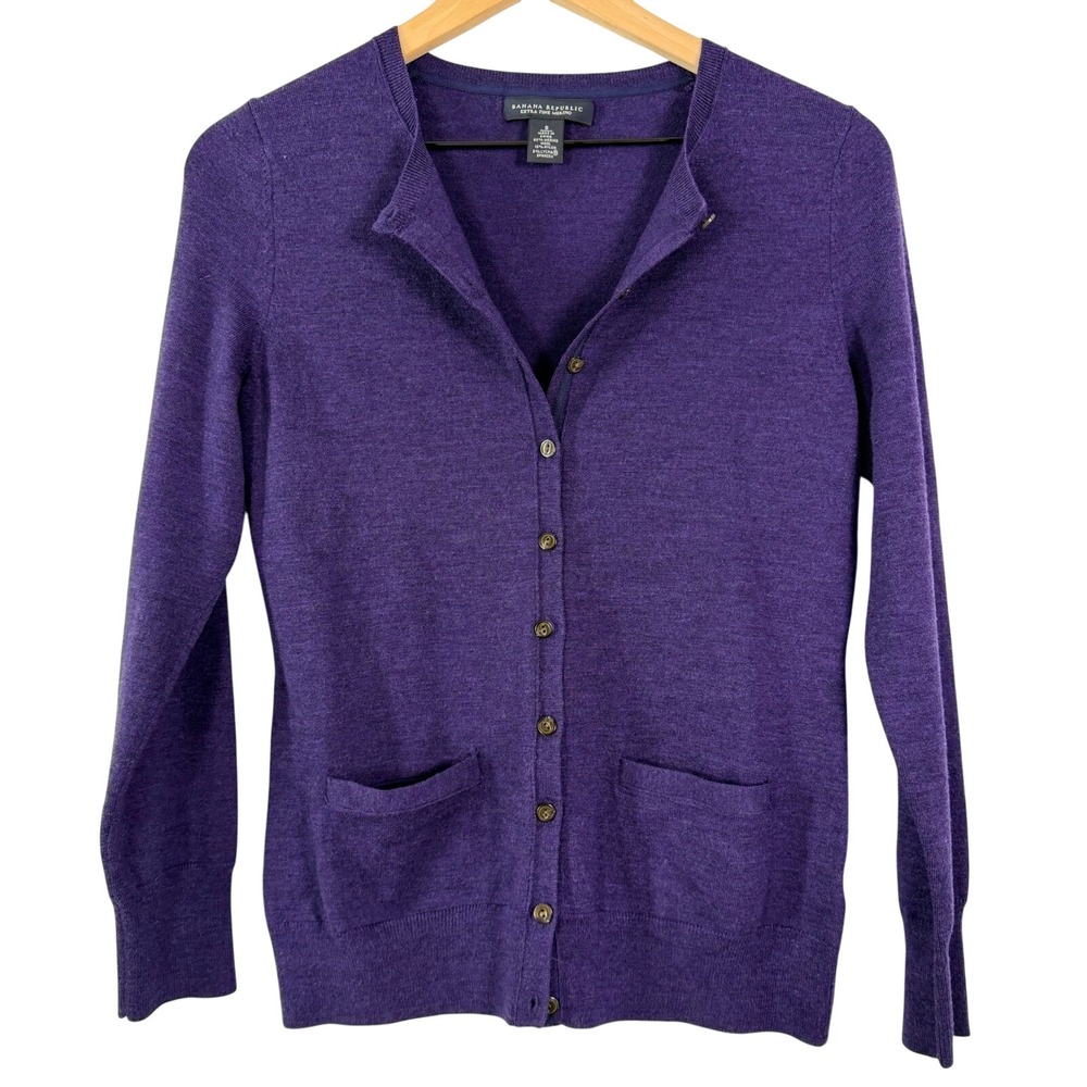 Banana Republic Extra Fine Merino Wool Cardigan Purple Button Front Sweater S